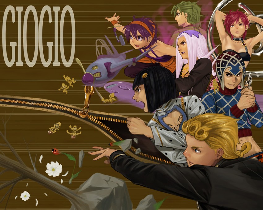giorno giovanna, bruno bucciarati, guido mista, narancia ghirga, trish una, and 5 more (jojo no kimyou na bouken and 1 more) drawn by gujira