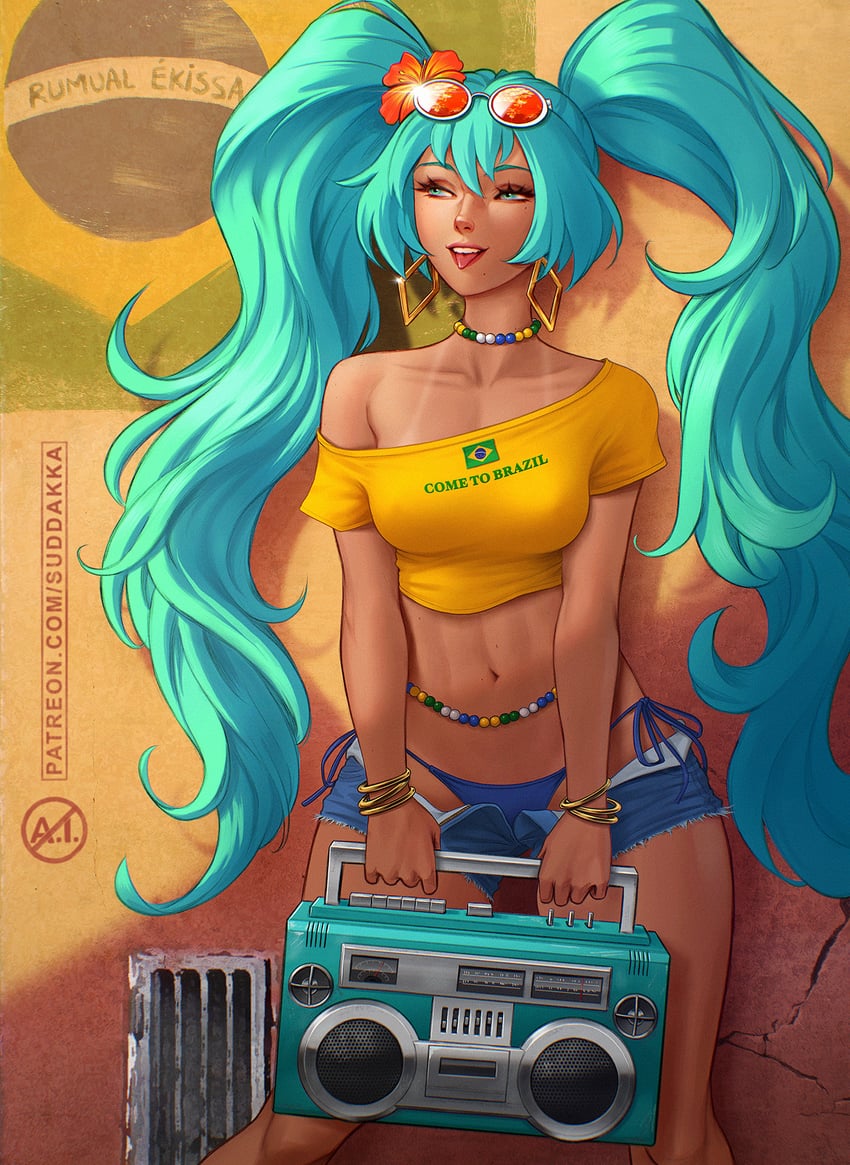 hatsune miku and brazilian miku (vocaloid) drawn by suddakka