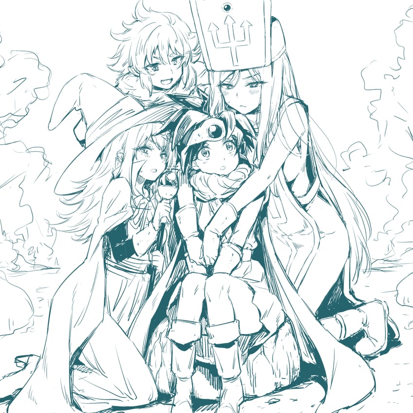priest, roto, heroine, mage, and monster wrangler (dragon quest and 1 more) drawn by nakahira_guy