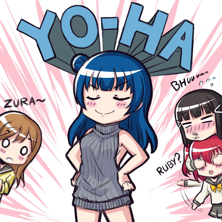 tsushima yoshiko, kurosawa dia, kunikida hanamaru, and kurosawa ruby (love live! and 1 more) drawn by kelinch1