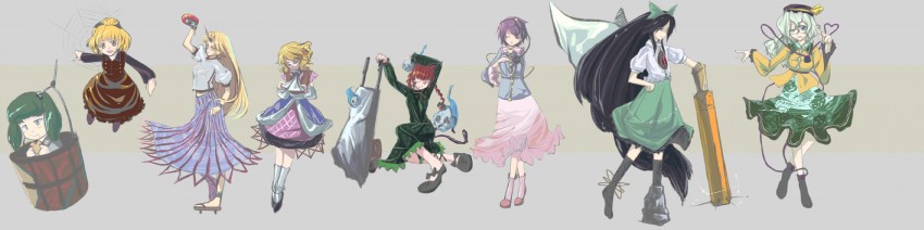 komeiji koishi, komeiji satori, kaenbyou rin, reiuji utsuho, mizuhashi parsee, and 3 more (touhou) drawn by nichimatsu_seri