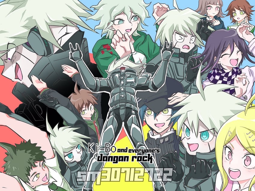 nanami chiaki, oma kokichi, saihara shuichi, komaeda nagito, hinata hajime, and 4 more (danganronpa and 3 more) drawn by shachoo_(poco_poco)
