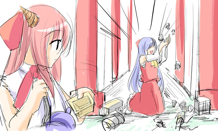 hakurei reimu and ibuki suika (touhou) drawn by mark_(heaven)