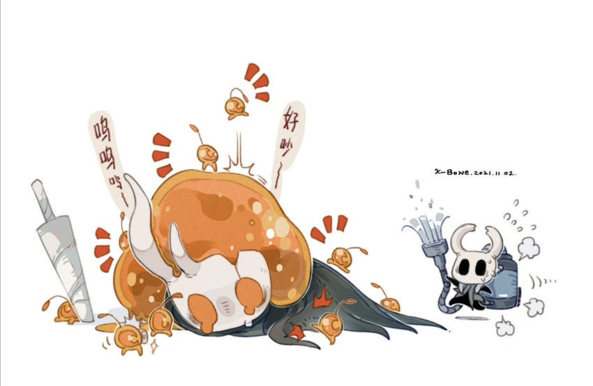 knight and broken vessel (hollow knight) drawn by k-bone