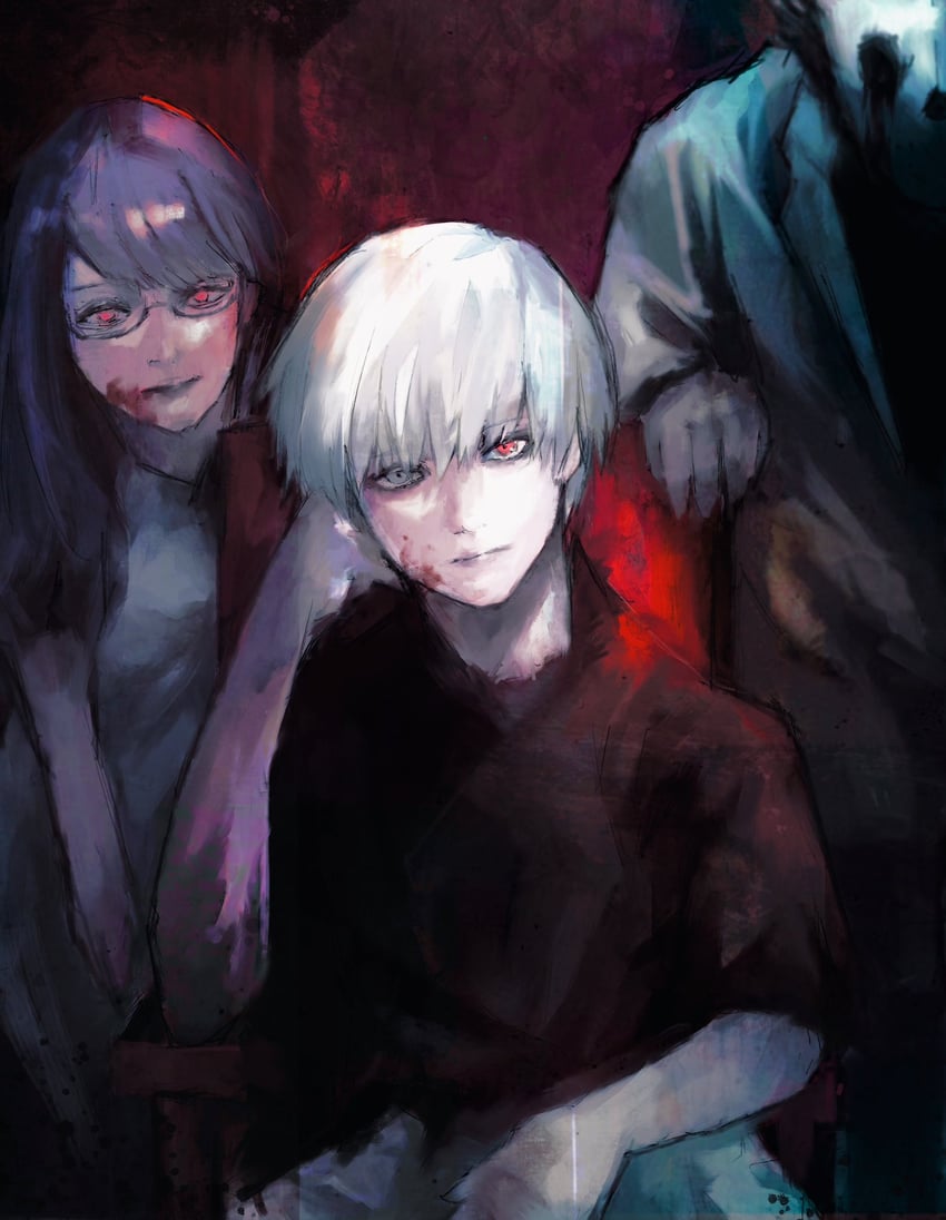 kaneki ken, kamishiro rize, and omori yakumo (tokyo ghoul) drawn by xa8uofivf2mcart