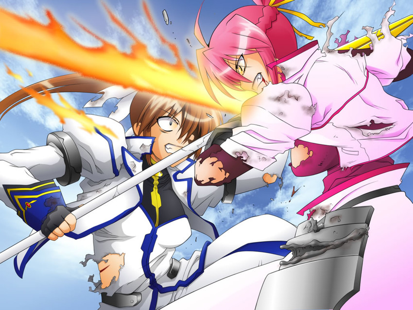 takamachi nanoha, raising heart, signum, and laevatein (lyrical nanoha and 1 more)