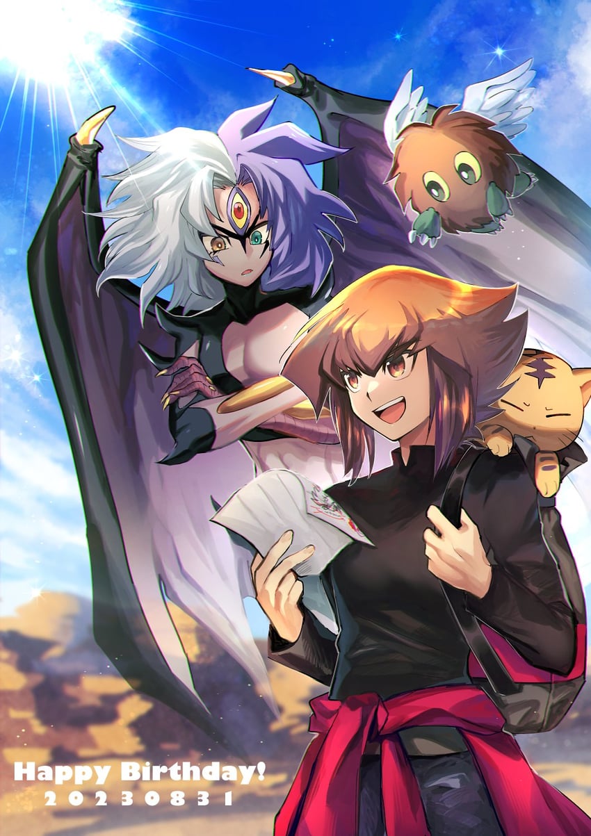 yuki judai, yubel, winged kuriboh, and pharaoh (yu-gi-oh! and 1 more) drawn by sk816