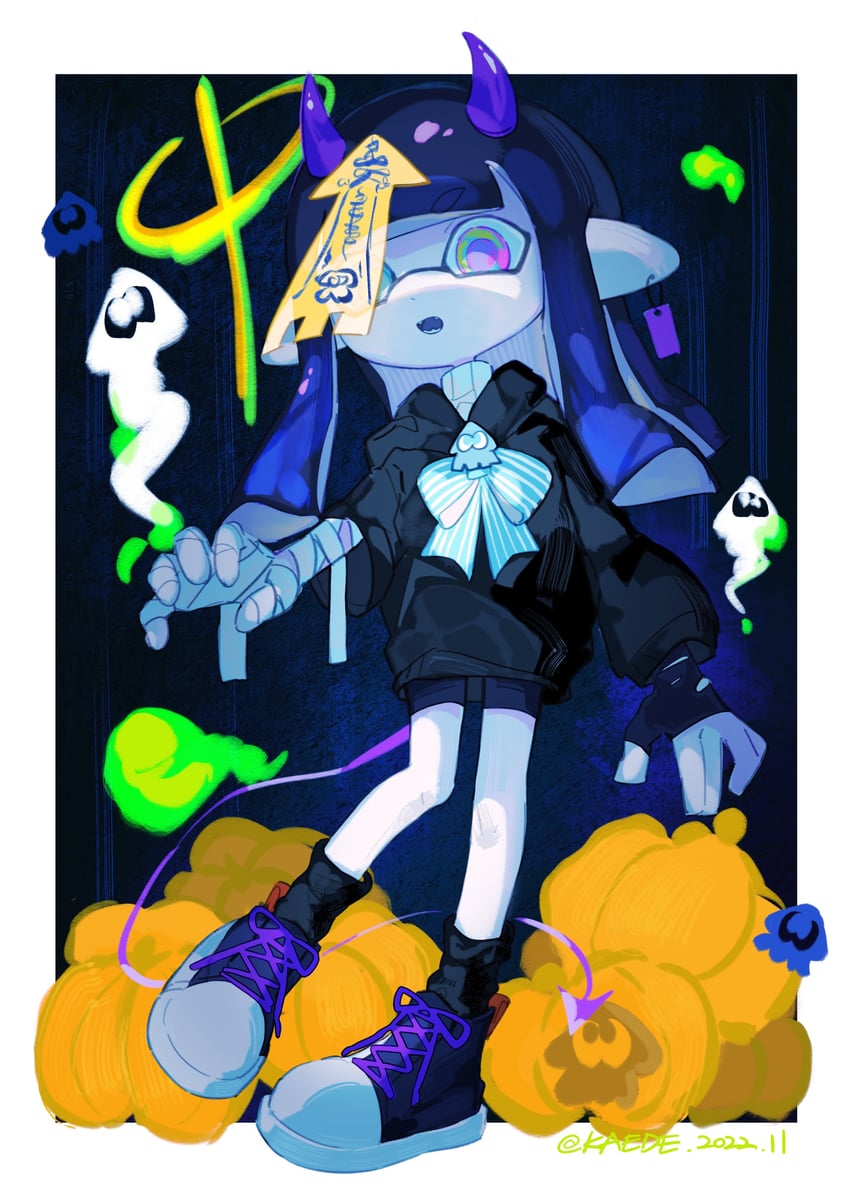 inkling player character and inkling girl (splatoon and 1 more) drawn by kaede_(tyahee_c)