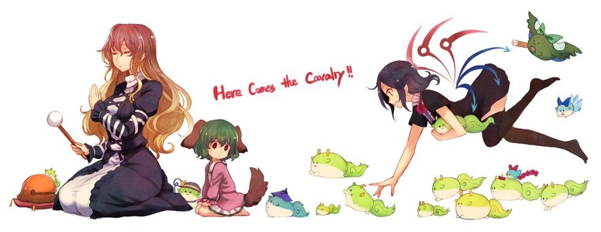 komeiji koishi, cirno, reiuji utsuho, tatara kogasa, kamishirasawa keine, and 4 more (touhou) drawn by terrajin