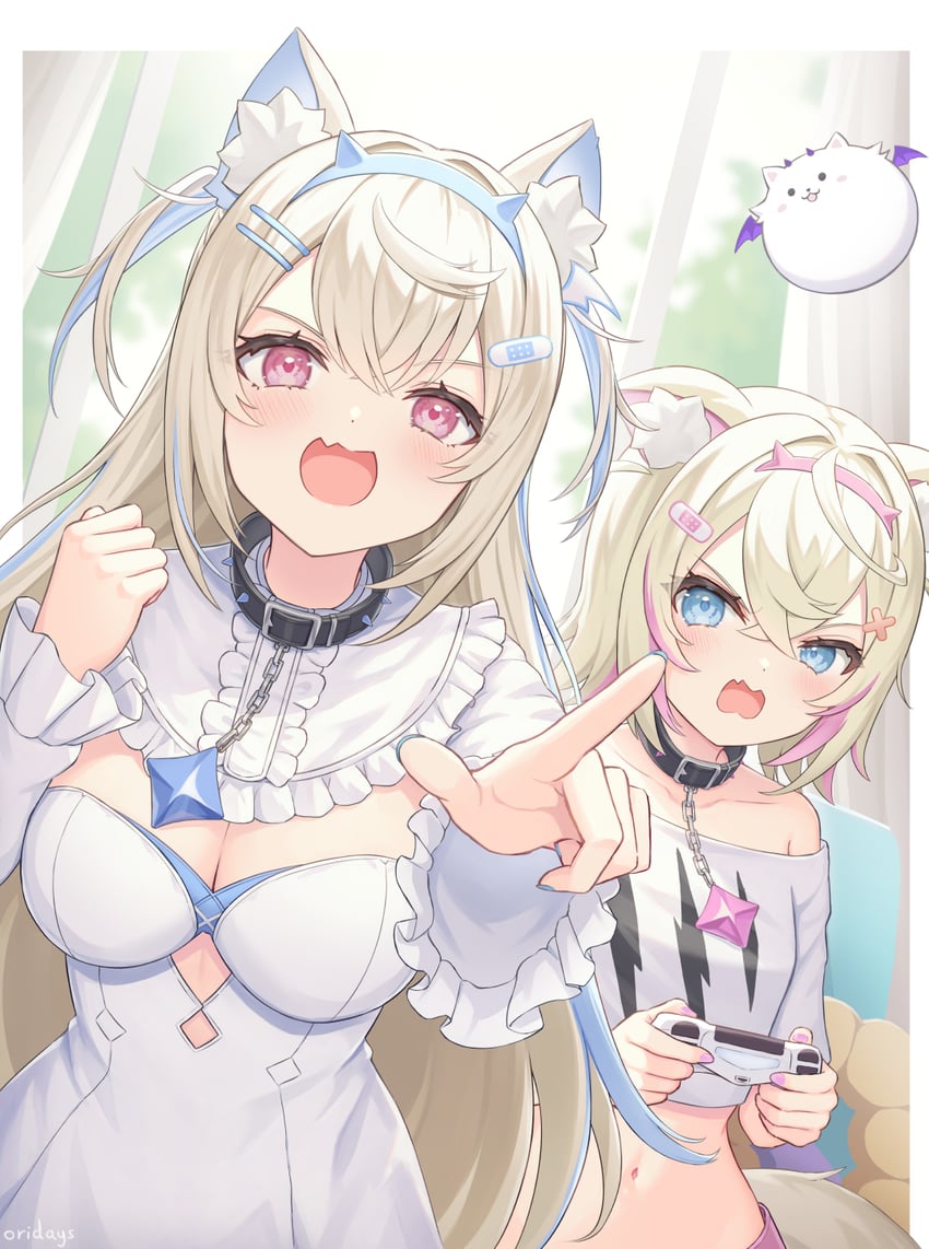 fuwawa abyssgard, mococo abyssgard, and perroccino (hololive and 1 more) drawn by oridays