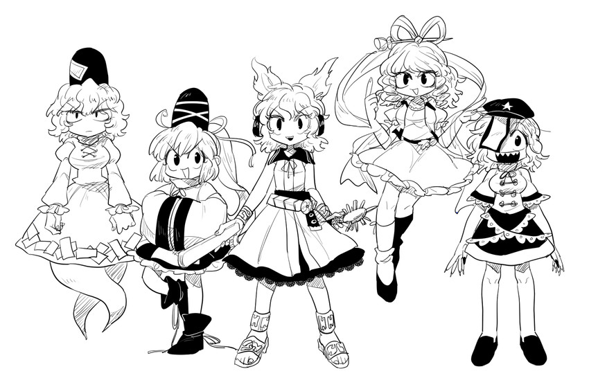 toyosatomimi no miko, mononobe no futo, kaku seiga, miyako yoshika, and soga no tojiko (touhou) drawn by furukawa_(yomawari)