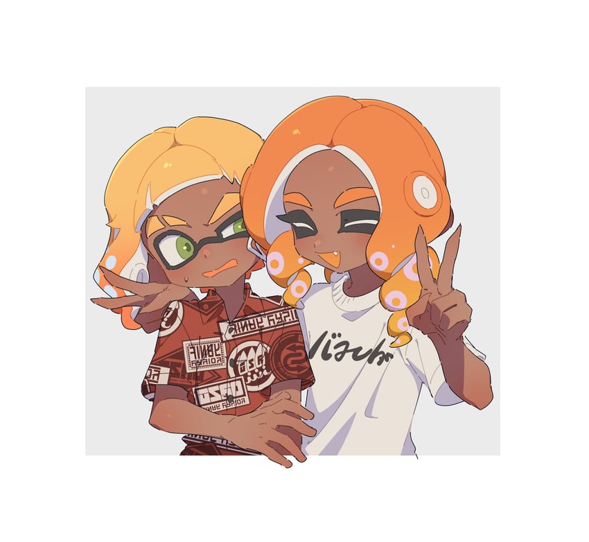 inkling player character, octoling player character, octoling girl, and inkling boy (splatoon and 1 more) drawn by surume01417