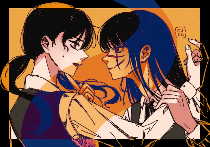 yoru and mitaka asa (chainsaw man) drawn by ailuros