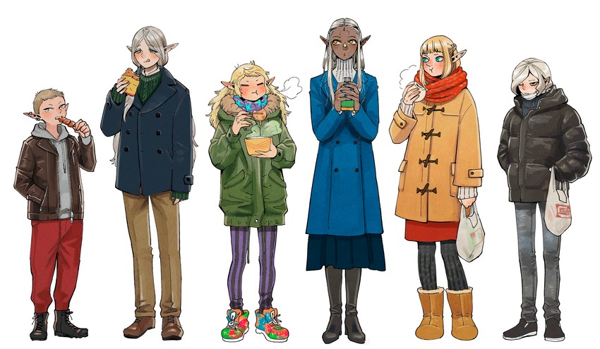 mithrun, fleki, lycion, cithis, pattadol, and 1 more (dungeon meshi) drawn by kui_ryouko