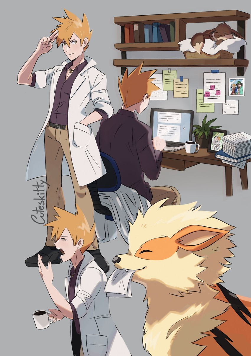 red, eevee, blue oak, leaf, and arcanine (pokemon and 1 more) drawn by cuteskitty