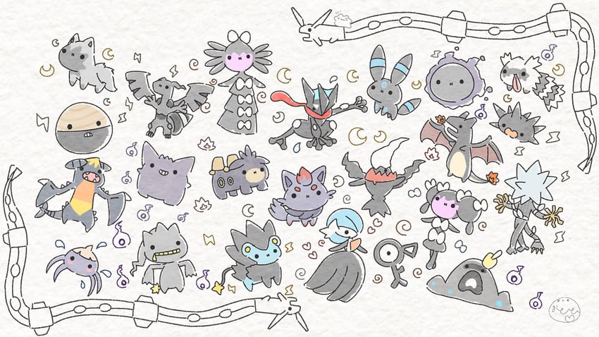 gardevoir, charizard, umbreon, gengar, mega gardevoir, and 22 more (pokemon) drawn by ototo_(otokameseimen)