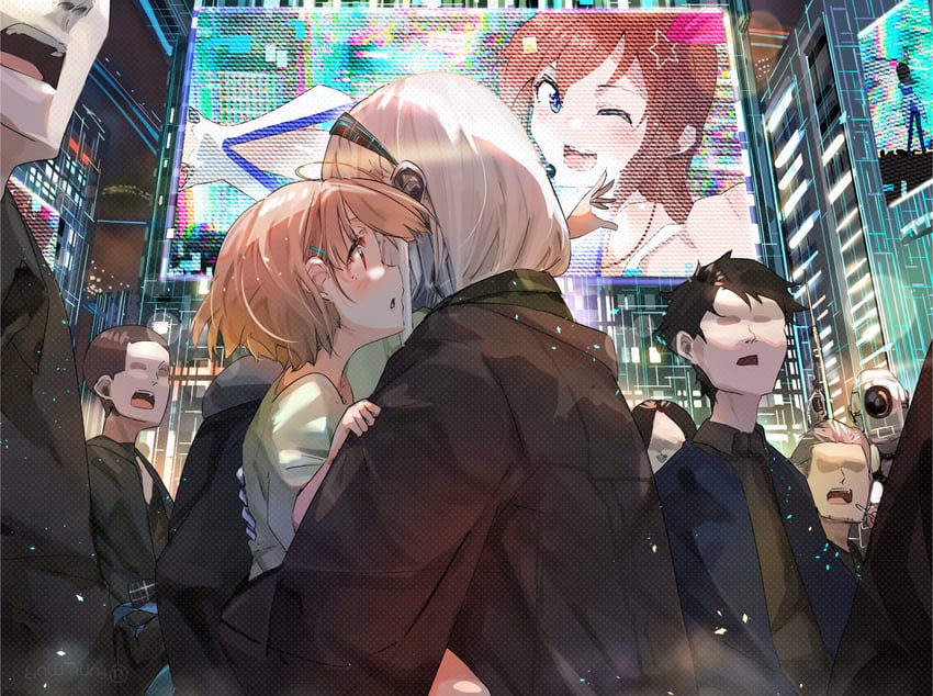 hoshimachi suisei, tokino sora, and harusaki nodoka (hololive) drawn by funi_mu9