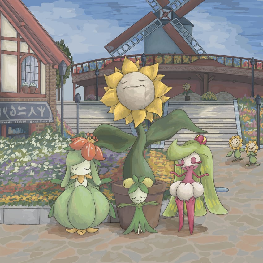 lilligant, tsareena, sunflora, and dolliv (pokemon) drawn by tora_(tsmc5353)