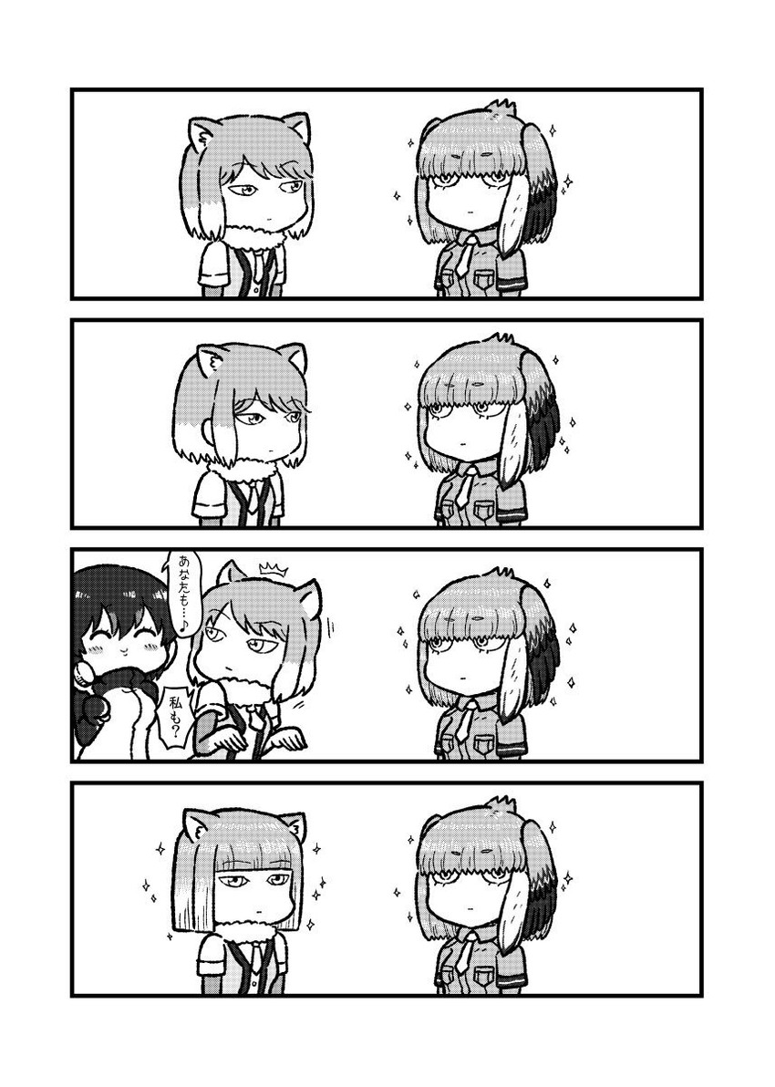 shoebill, gentoo penguin, and tibetan fox (kemono friends) drawn by kotobuki_(tiny_life)