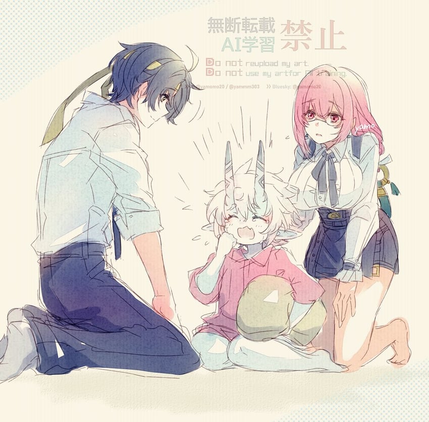 tsukishiro yanagi, soukaku, and asaba harumasa (zenless zone zero) drawn by yamo_(sky2world)