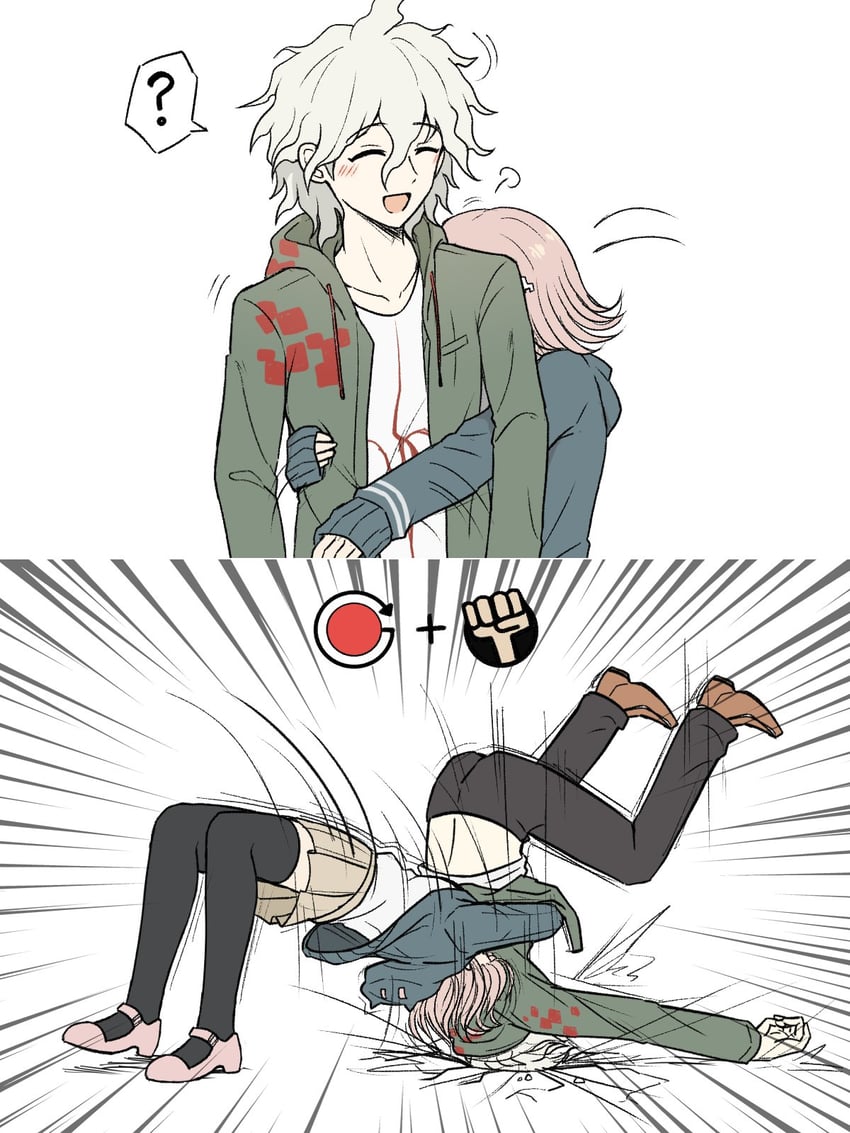 nanami chiaki and komaeda nagito (danganronpa and 1 more) drawn by kmnm_1403