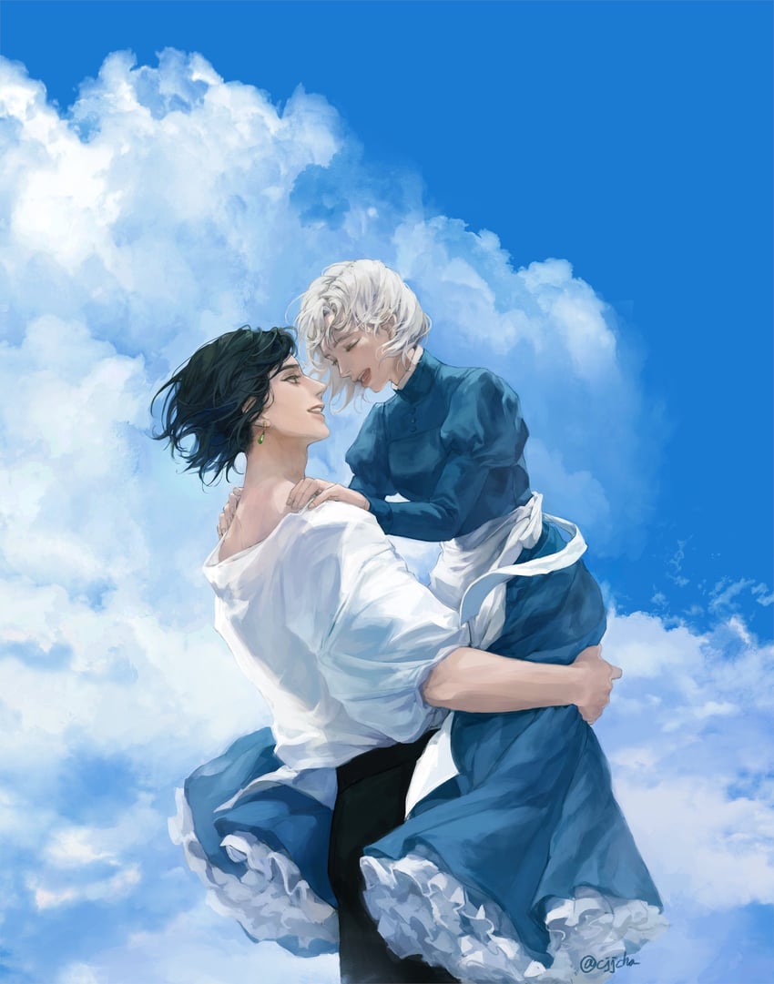 howl pendragon and sophie hatter (howl no ugoku shiro) drawn by cjjcha