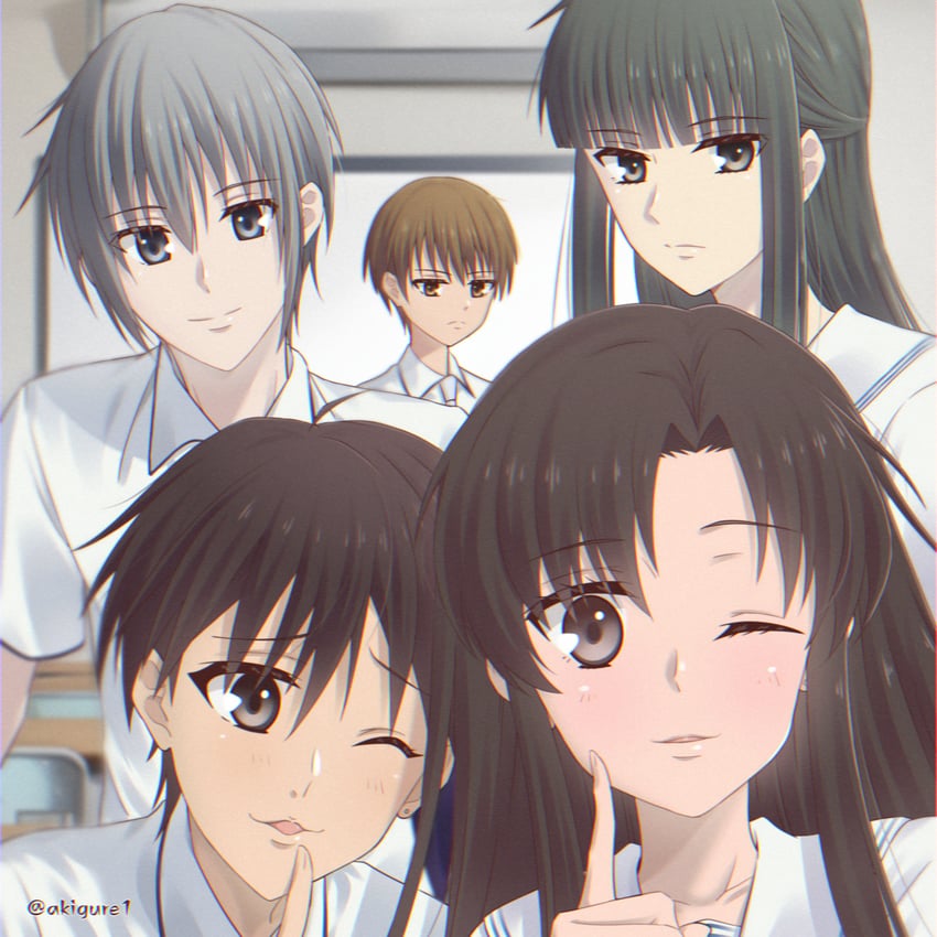 sohma yuki, kuragi machi, manabe kakeru, toudou kimi, and sakuragi naohito (fruits basket) drawn by akigure1