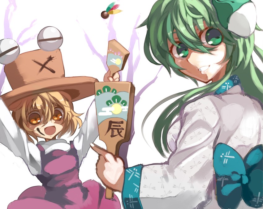 kochiya sanae, moriya suwako, and pyonta (touhou) drawn by himuro_shunsuke