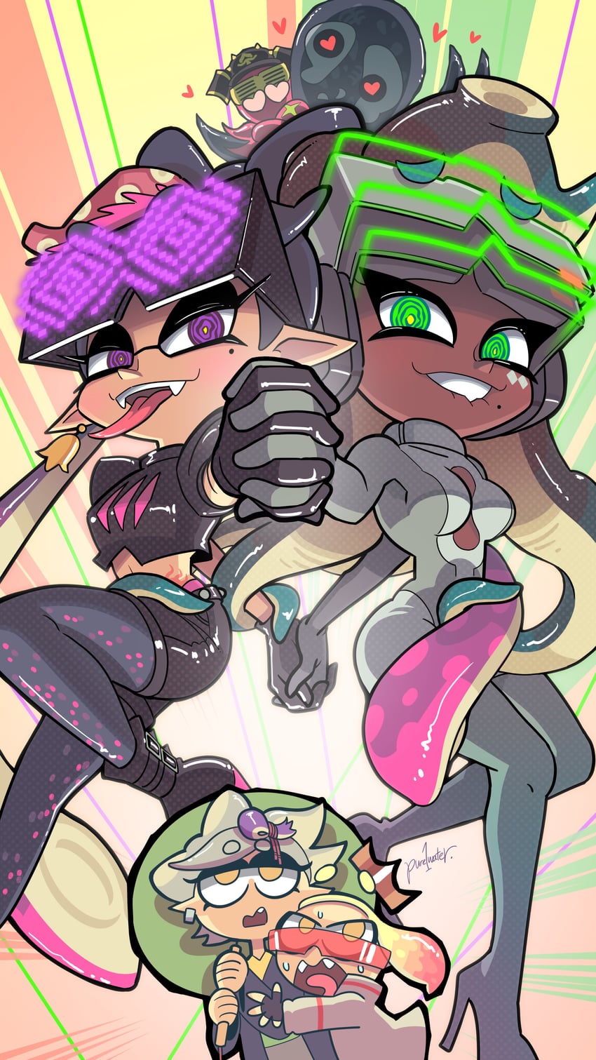 marina, pearl, marie, callie, dj octavio, and 2 more (splatoon and 3 more) drawn by pure1water