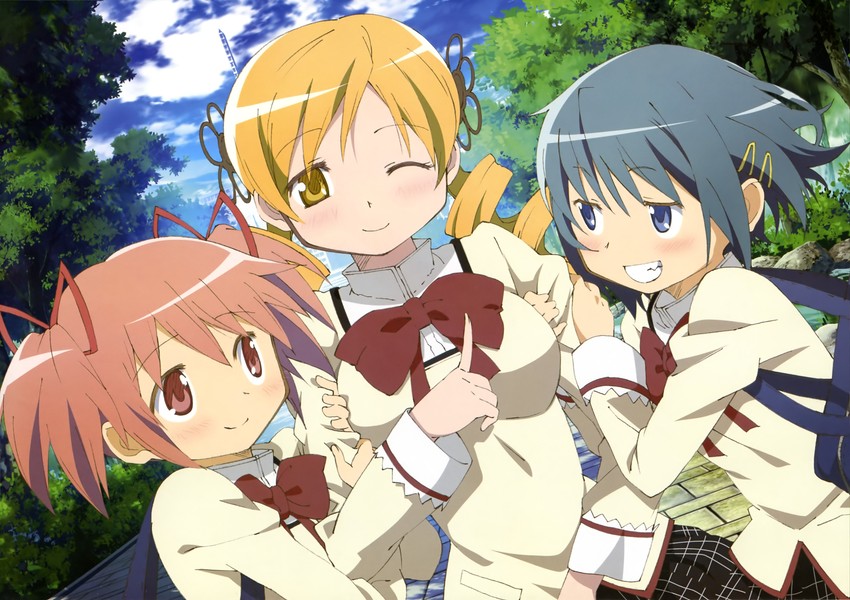 kaname madoka, miki sayaka, and tomoe mami (mahou shoujo madoka magica)