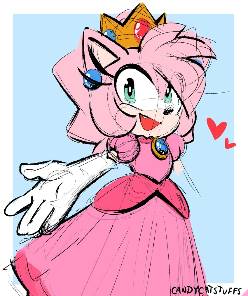 princess peach and amy rose (mario and 1 more) drawn by candycatstuffs