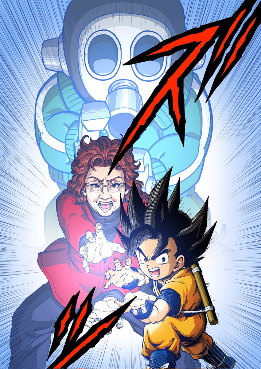 son goku, toriyama akira, and nozawa masako (dragon ball and 2 more) drawn by hifumi_o123 and maok_(okamokin1014)