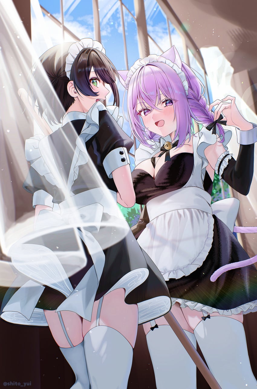 nekomata okayu and oozora subaru (hololive) drawn by yuuyu_(moco20111115)