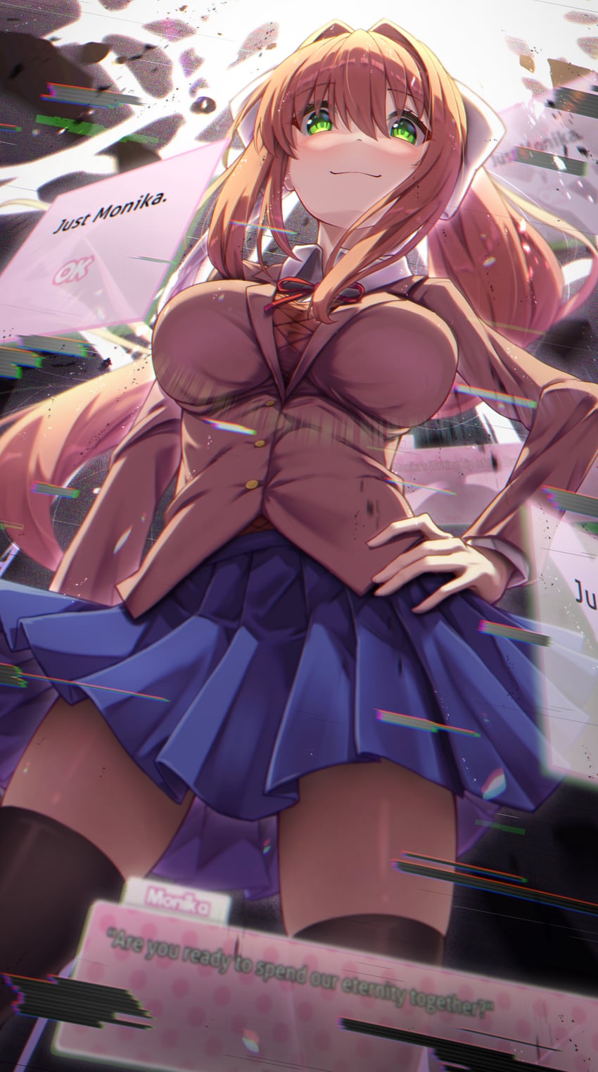 monika (doki doki literature club) drawn by yosshy