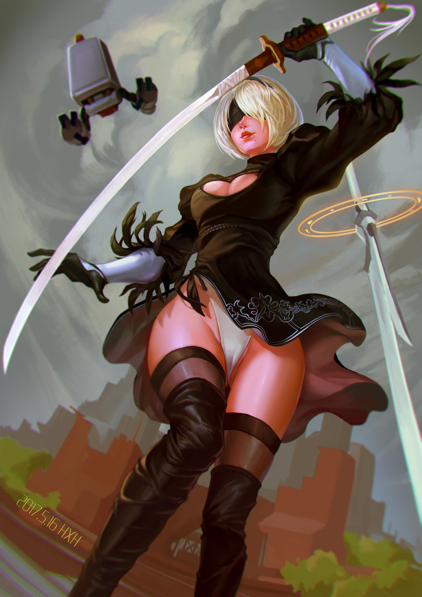 2b and pod (nier and 1 more) drawn by he_xiao_heng