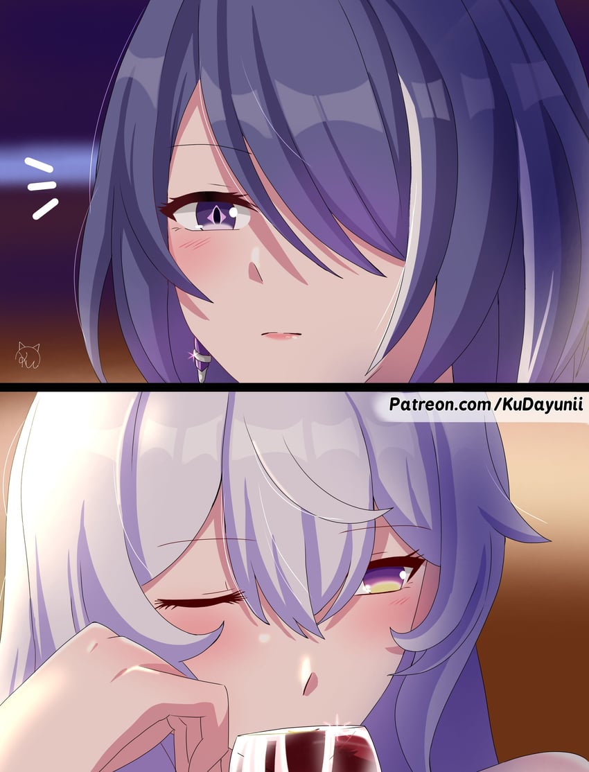 acheron and black swan (honkai and 1 more) drawn by kudayunii