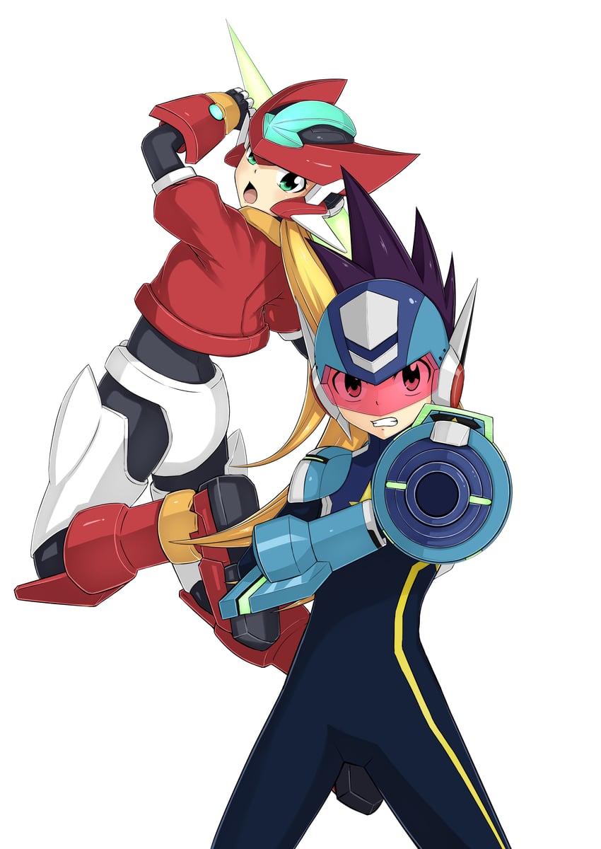 aile, geo stelar, model zx, and star force mega man (mega man and 3 more) drawn by abyss_arts