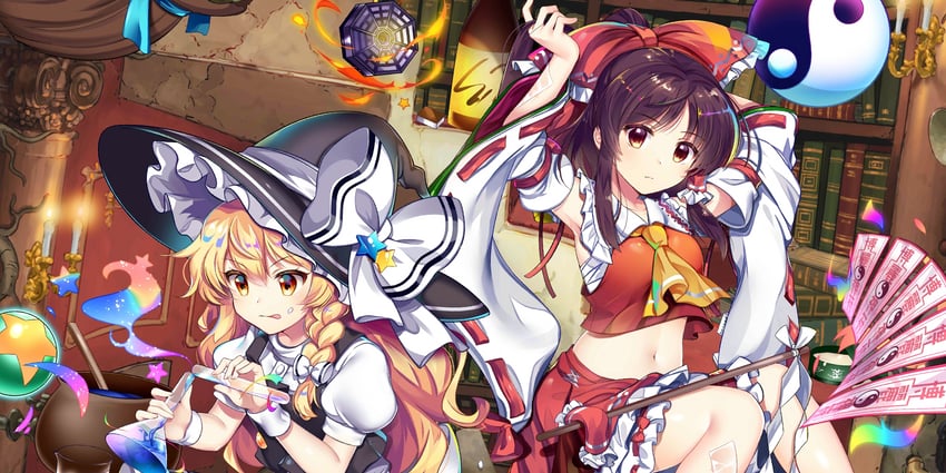 hakurei reimu and kirisame marisa (touhou and 1 more) drawn by rotte_(1109)
