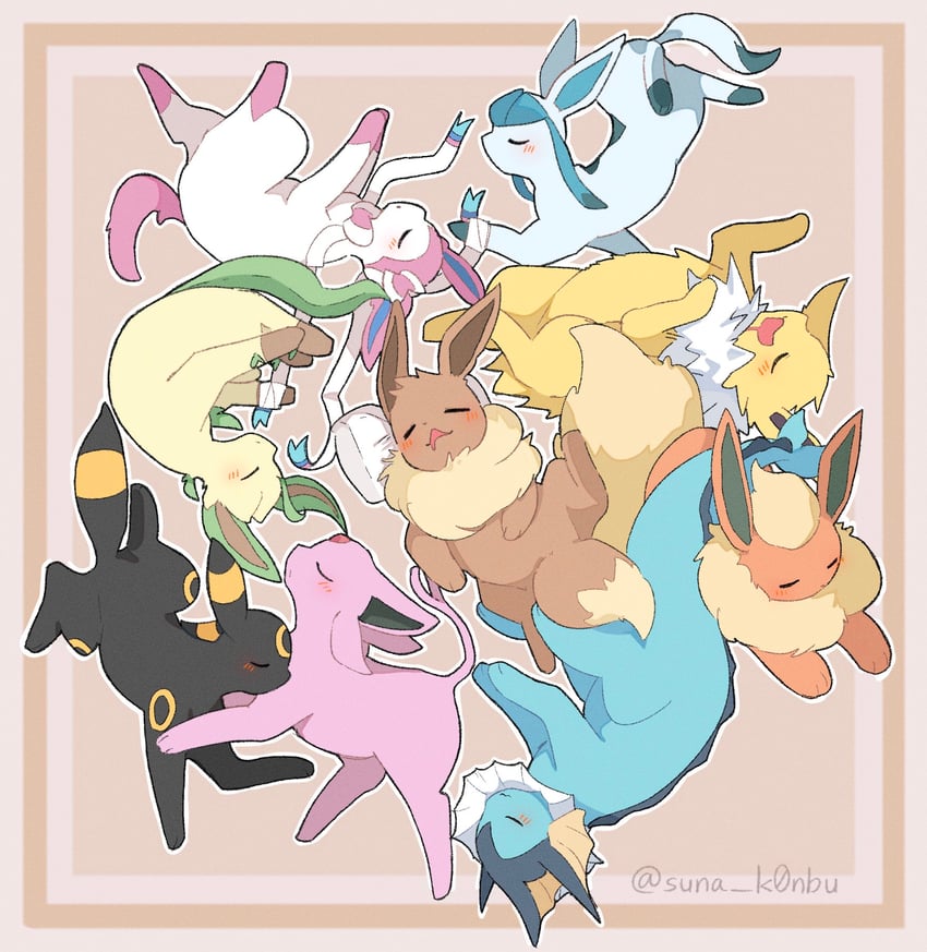 eevee, sylveon, umbreon, glaceon, vaporeon, and 4 more (pokemon) drawn by suna_k0nbu