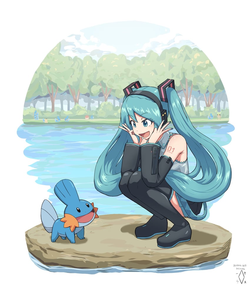 hatsune miku and mudkip (pokemon and 1 more) drawn by digiral