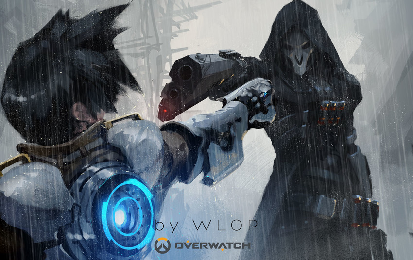 tracer and reaper (overwatch and 1 more) drawn by wlop