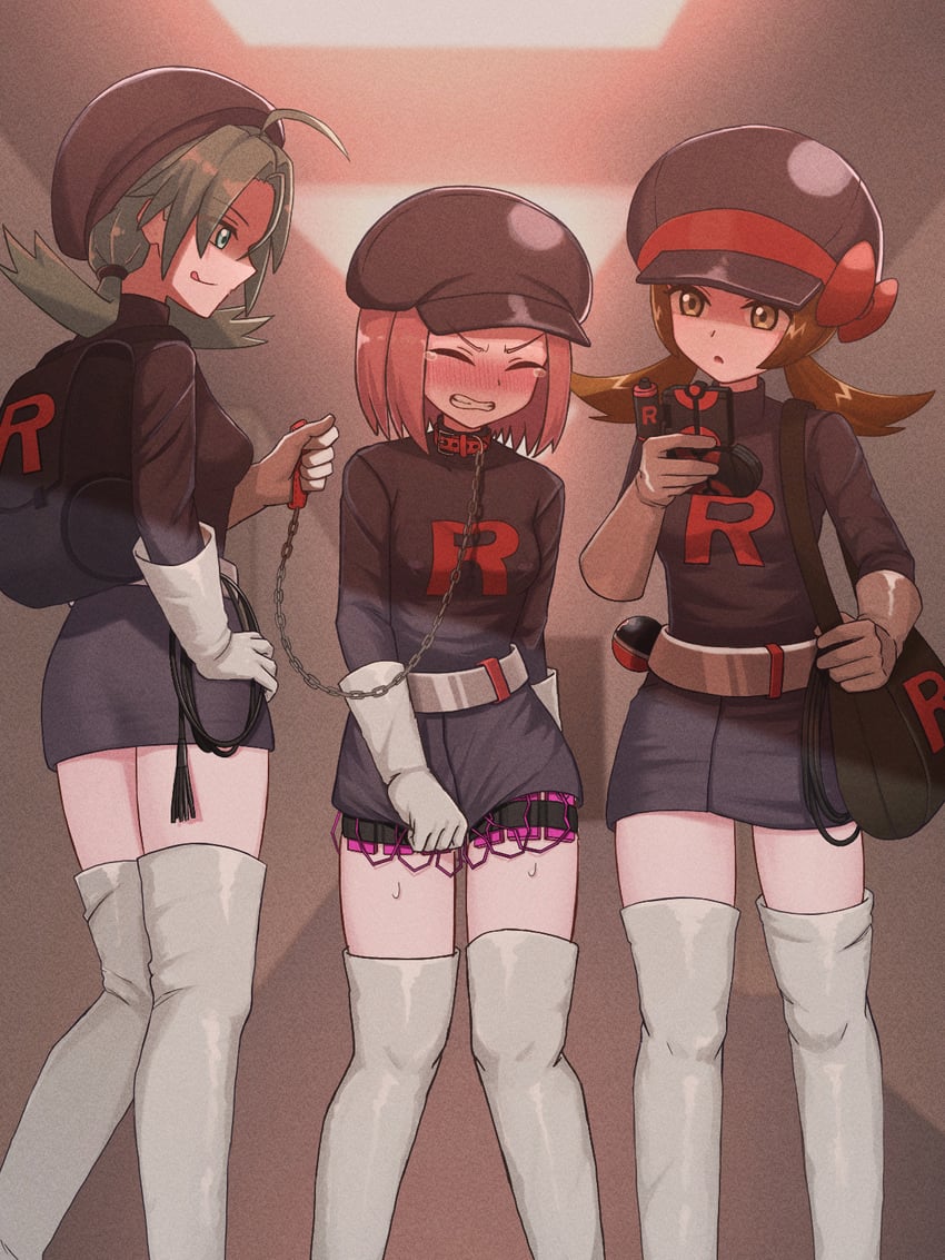 lyra, kris, and team rocket grunt (pokemon and 2 more) drawn by wombatvxww2553