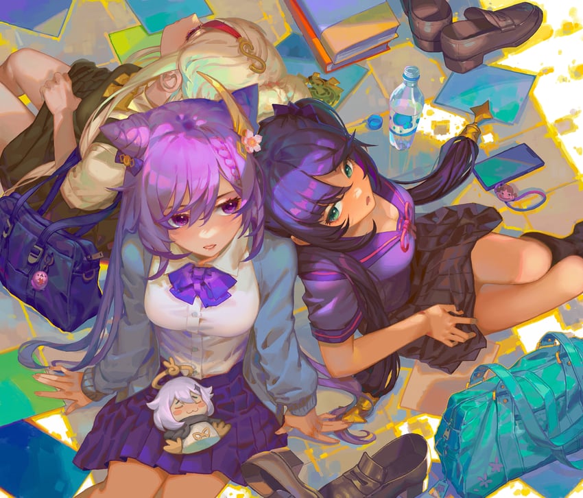 mona, keqing, and ningguang (genshin impact) drawn by rui_(gsr1982)