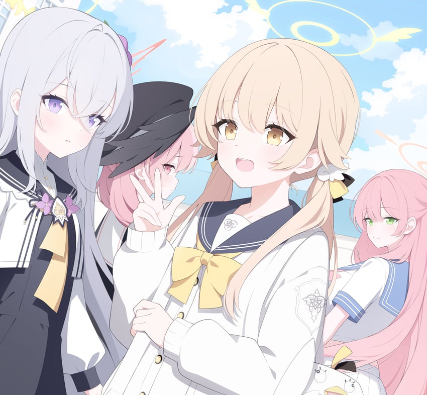 koharu, hanako, hifumi, azusa, and peroro (blue archive) drawn by jyt
