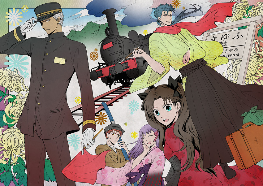 tohsaka rin, emiya shirou, matou sakura, cu chulainn, and archer (fate and 1 more) drawn by sa-n-o-zi