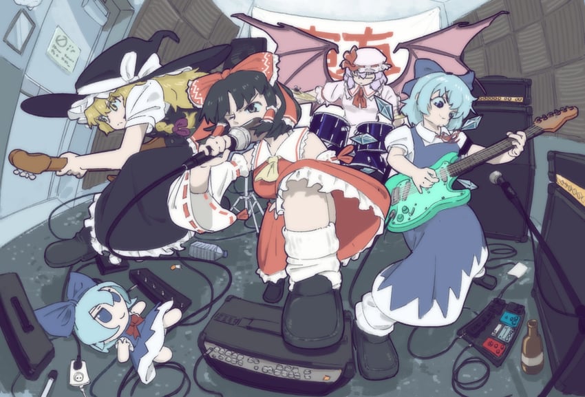 hakurei reimu, kirisame marisa, remilia scarlet, and cirno (touhou) drawn by fubarmoe
