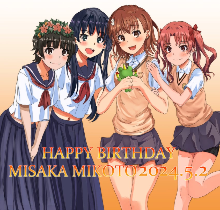 misaka mikoto, shirai kuroko, saten ruiko, uiharu kazari, and gekota (toaru majutsu no index and 1 more) drawn by mitsunari_(708154)