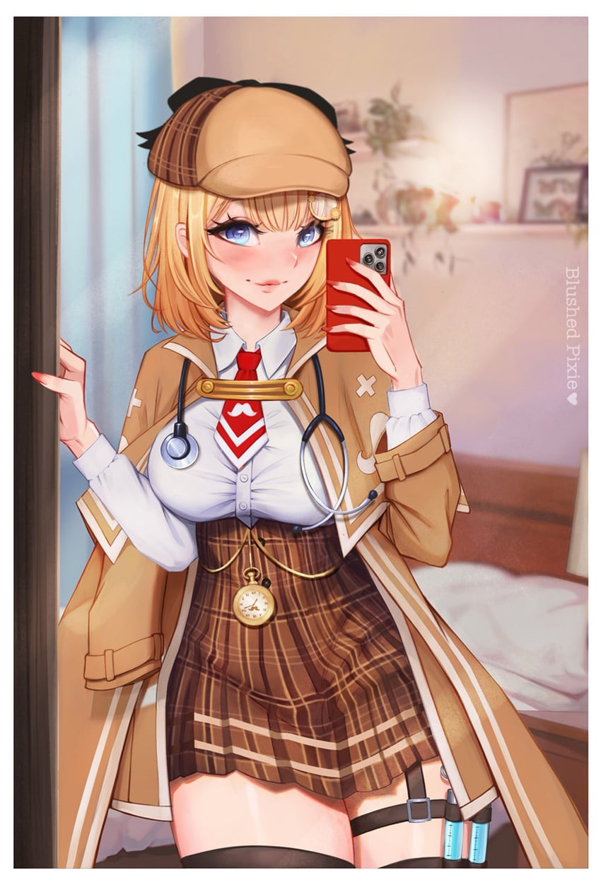 watson amelia (hololive and 1 more) drawn by blushedpixie