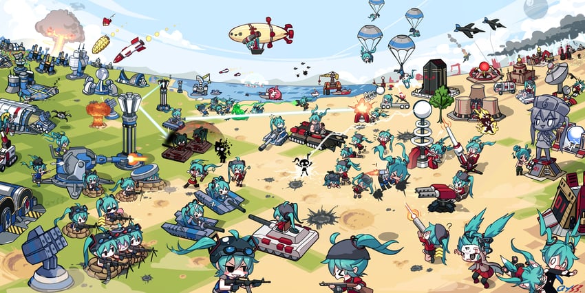hatsune miku, megurine luka, takoluka, thomas the tank engine, red, and 2 more (vocaloid and 8 more) drawn by qys3