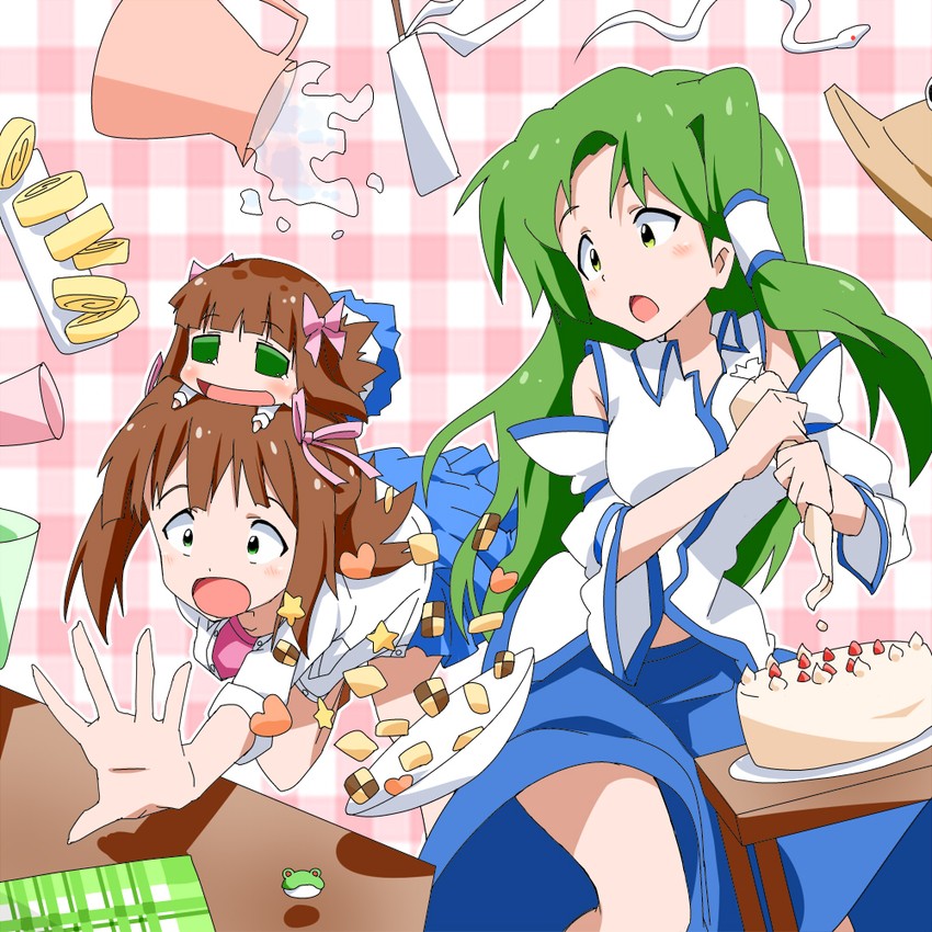 kochiya sanae, amami haruka, pyonta, and haruka-san (touhou and 2 more) drawn by fueiku